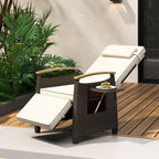 Patio Rattan Recliner Chair with Adjustable Backrest, Footrest & Flip Side Table