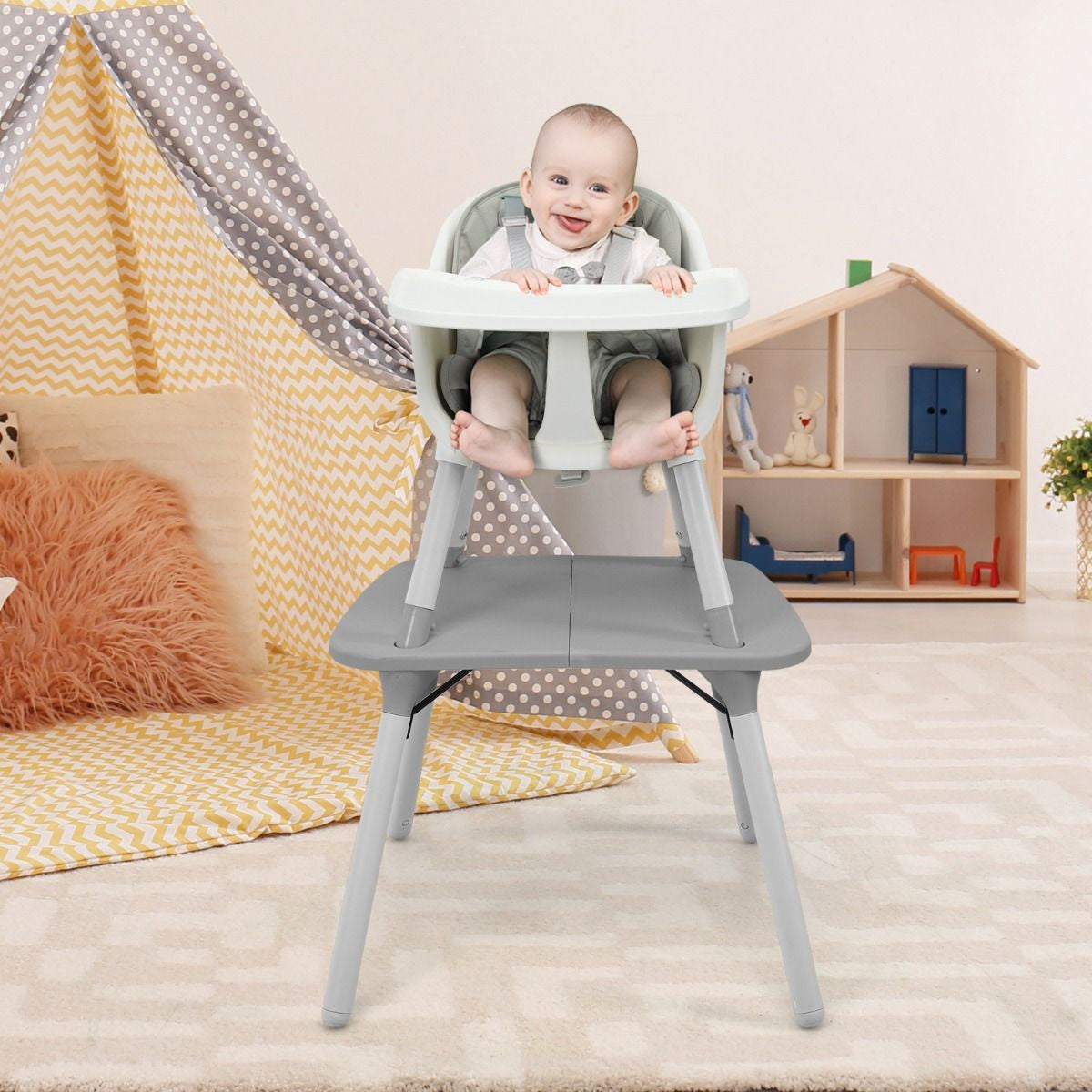 SEDOL 5-in-1 Convertible Baby High Chair & Independent Play Table Set with 5-Point Safety Harness 2-Position Removable Tray and Waterproof Easy-Clean Cushion