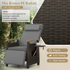 Patio Rattan Recliner Chair with Adjustable Backrest, Footrest & Flip Side Table