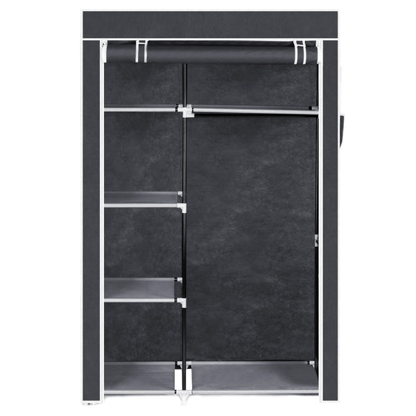 64" Portable Wardrobe – Foldable Clothes Storage Closet with Shelves & Hanging Rail (Grey)