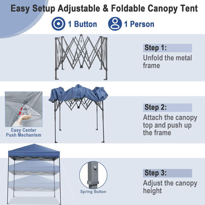 2x2m Pop-Up Canopy Tent with Adjustable Height
