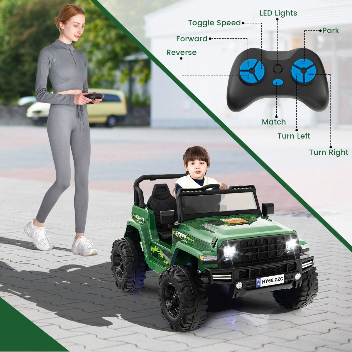 SEDOL 24V Double-Seater High-Power Kids Ride-On Truck with Parental Remote Control Dual High-Speed Motors LED Light Bars and 2-Hour Long-Play Battery – 35kg Capacity