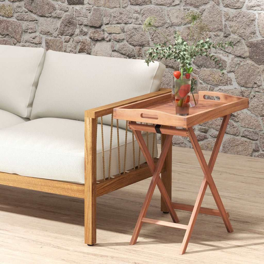 Wooden Side Table with Slatted Tabletop and Sturdy X-Shaped Frame
