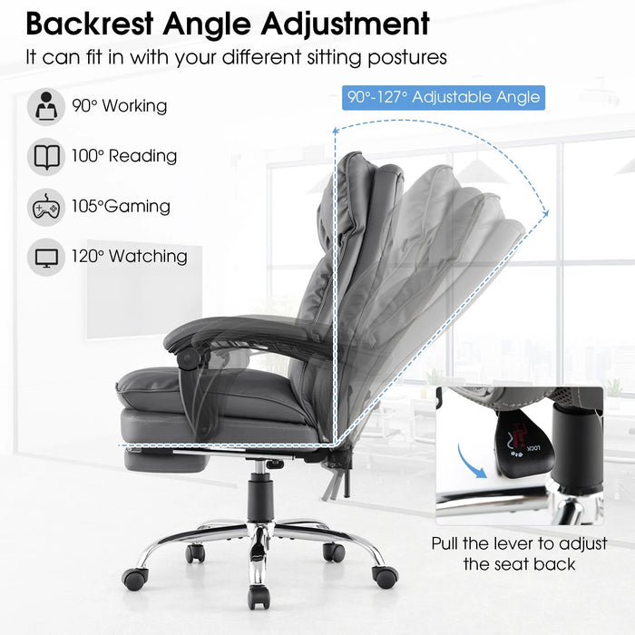 Ergonomic Adjustable High Back Rolling Computer Chair with Retractable Footrest