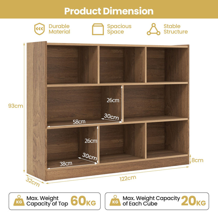 3-Tier Wooden Cube Bookcase with 8 Compartments
