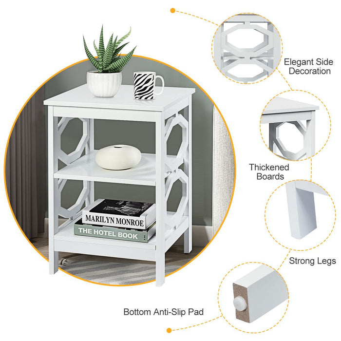 3-Tier Bedside Table with Storage Shelves for Living Room Bedroom