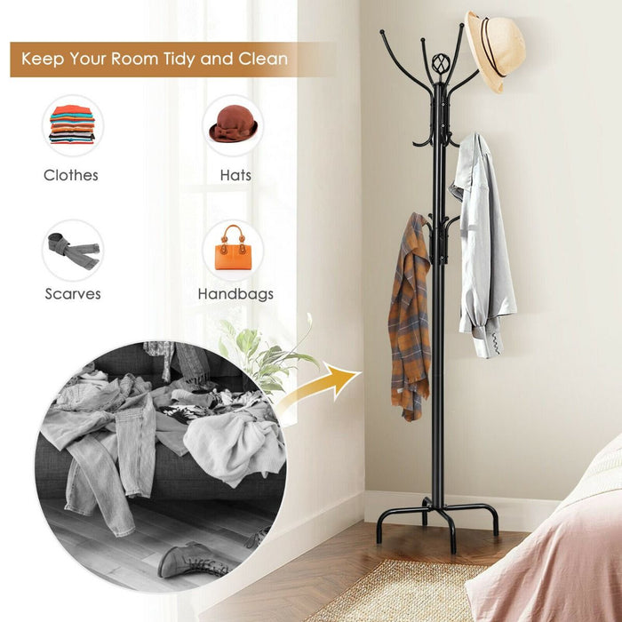 Modern Freestanding Metal Coat Stand with 12 Hooks