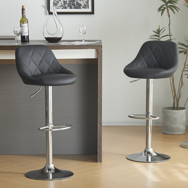 Adjustable PU Leather Counter & Bar Stool Set of 2 – Swivel 360°, Gas‑lift Height, Backrest, Footrest – Black