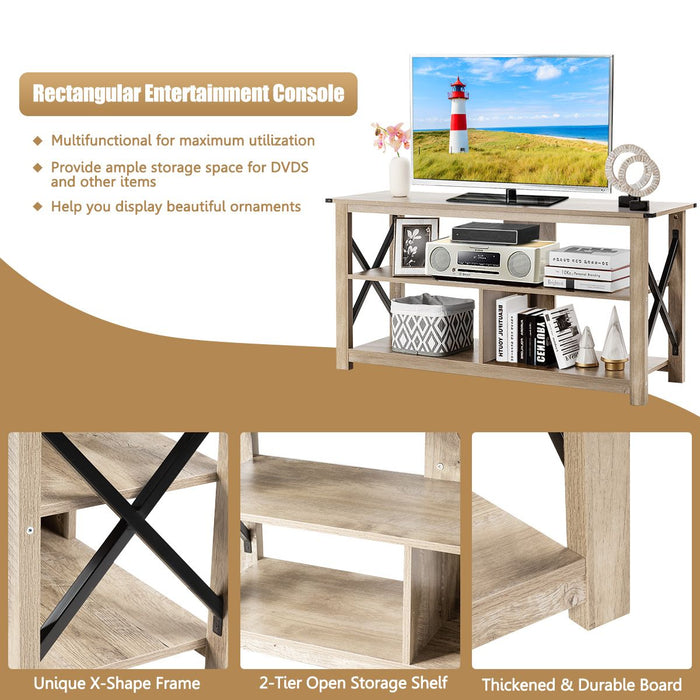 3-Tier Rustic TV Stand with Open Shelves and Cable Management