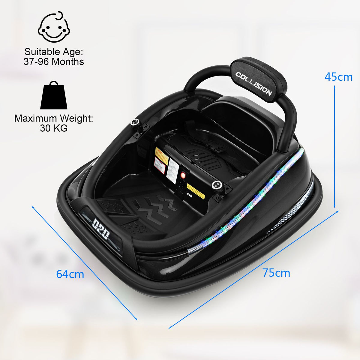 SEDOL 12V High-Performance Kids Bumper Car with 360° Zero-Turn Dual Joysticks 30m Parental Remote Override and Shock-Absorbing Elastic Bumper