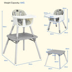 SEDOL 5-in-1 Convertible Baby High Chair & Independent Play Table Set with 5-Point Safety Harness 2-Position Removable Tray and Waterproof Easy-Clean Cushion
