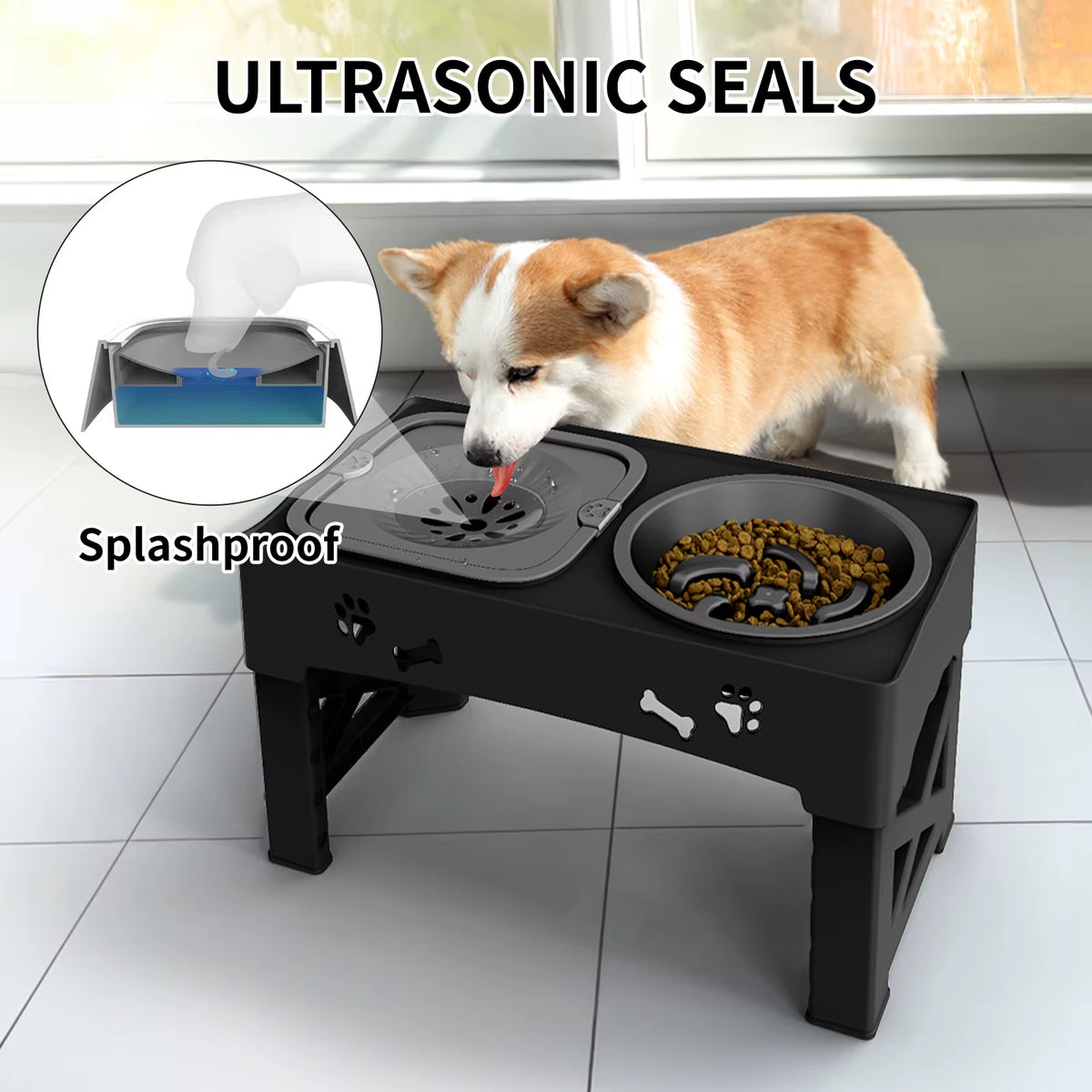 SEDOL Raised Dog Bowl Stand – Adjustable Double Pet Feeder with Elevated Bowls for Cats & Dogs, Foldable High Stand for Small, Medium & Large Pets