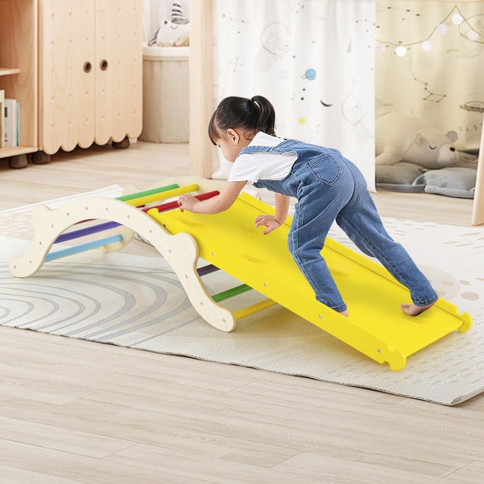 3-in-1 Wooden Climber Arch with Ramp & Rocker – Indoor Toddler Playset