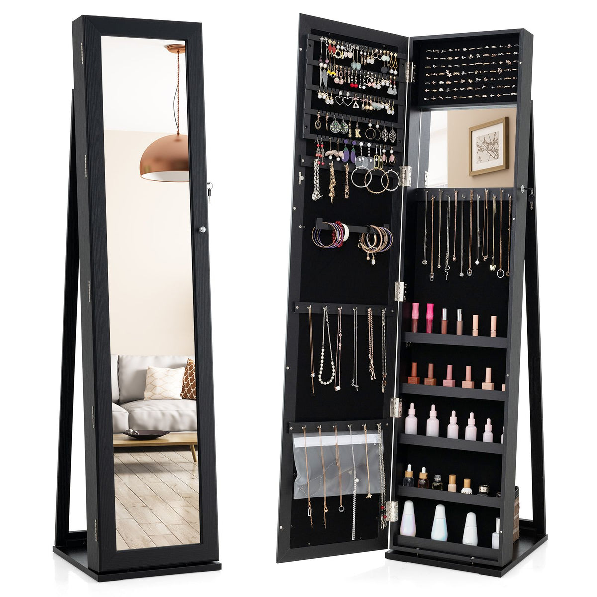 3-In-1 Mirrored Jewellery Armoire with Display Shelves