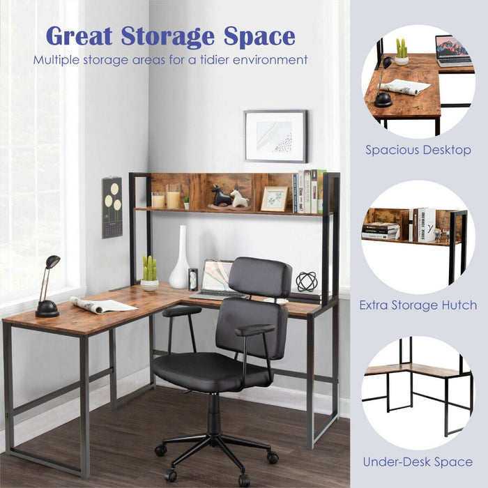 L-Shaped Corner Computer Desk with Storage Bookshelf