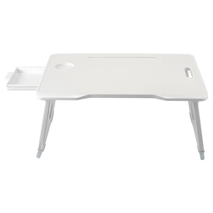 Foldable Laptop Bed Desk – Portable Ivory White Lap Table with Drawer, Cup Holder & Tablet Slot