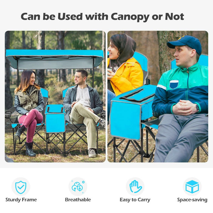 Double Folding Camping Chair with Canopy and Armrests
