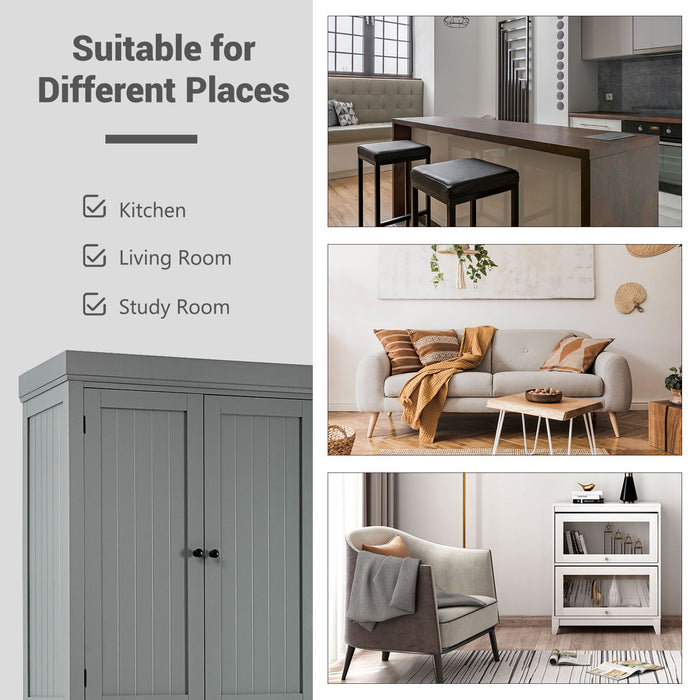4-Door Tall Kitchen Cupboard Adjustable Shelves and Drawer