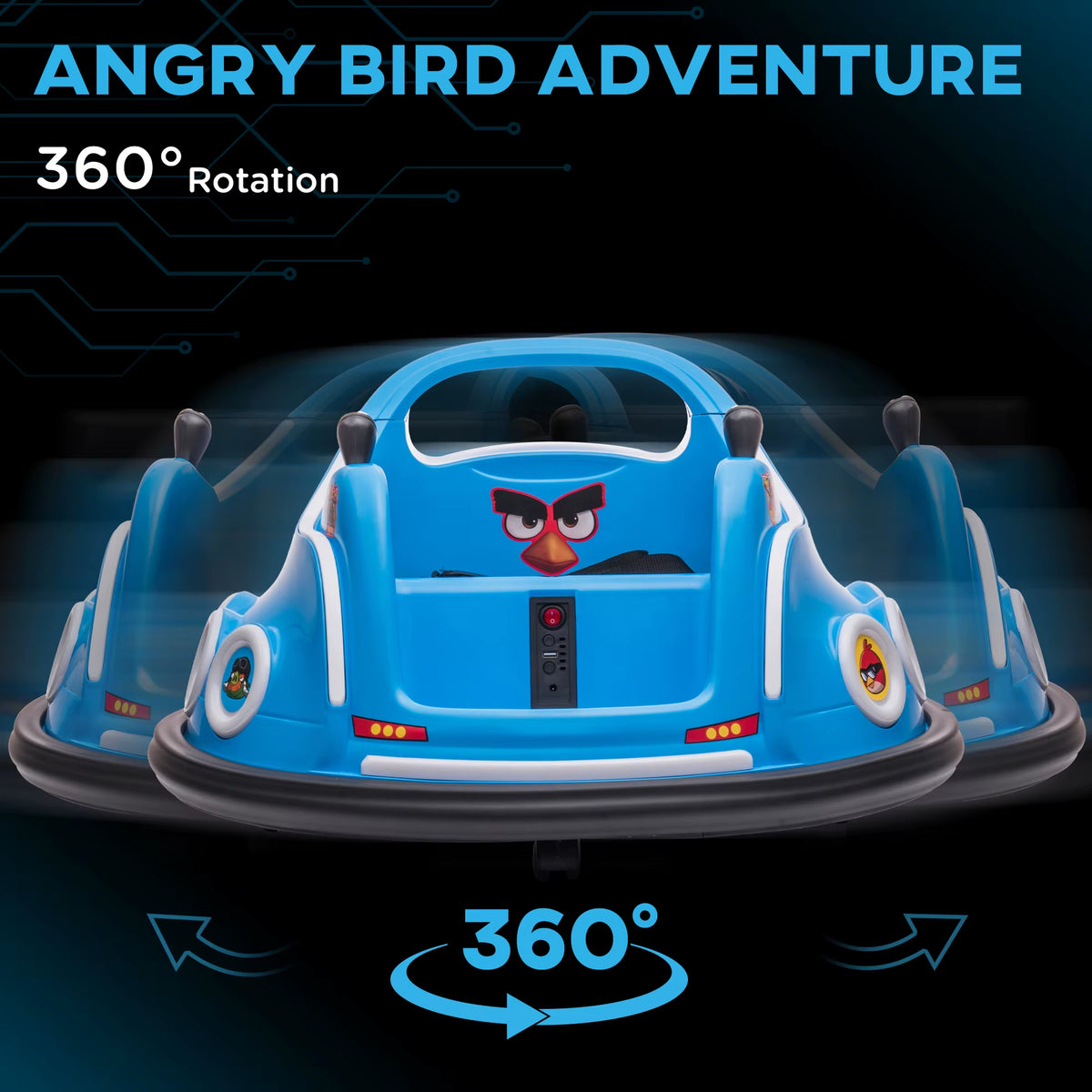 SEDOL Licensed Angry Birds 12V Kids Bumper Car with Dual Joysticks 360° Spin Waltz Car Parental Remote Control and Integrated USB Multimedia System