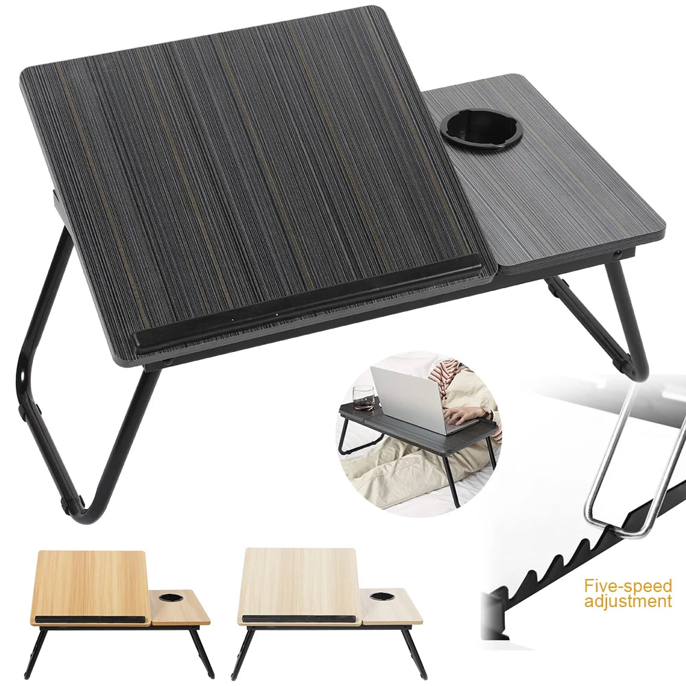 Multifunctional Foldable Bed Table – Portable Adjustable Laptop Desk with Cup Holder, Height & Angle Adjustable