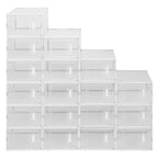 18-Pack Clear Shoe Storage Boxes – Stackable Plastic Organiser with Front Drop-Down Doors