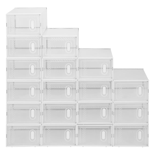 18-Pack Clear Shoe Storage Boxes – Stackable Plastic Organiser with Front Drop-Down Doors
