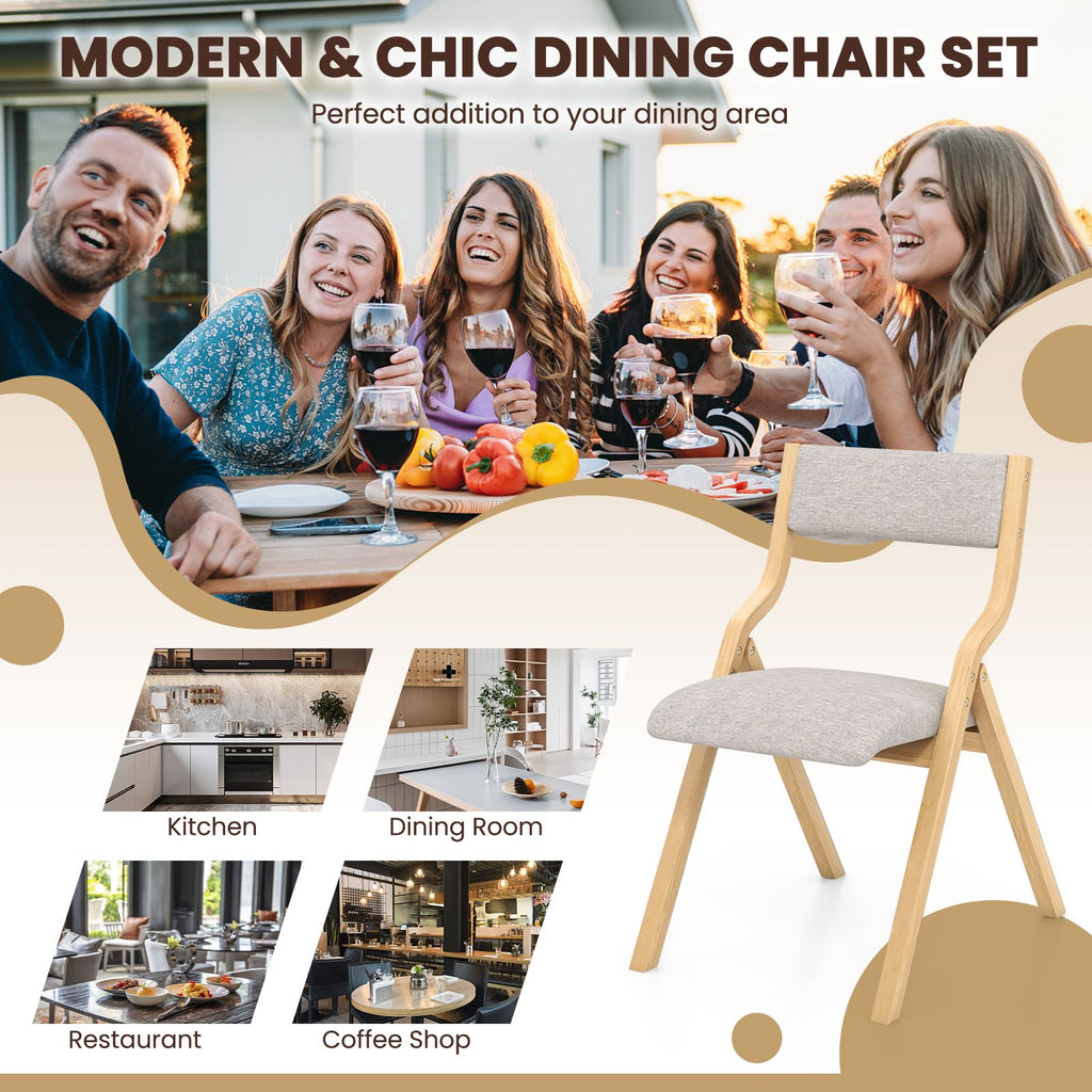 Folding Dining Chair Set of 2 with Solid Wood Frame and Padded Seat