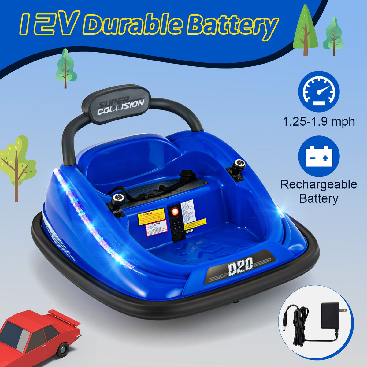 SEDOL 12V High-Performance Kids Bumper Car with 360° Zero-Turn Dual Joysticks 30m Parental Remote Override and Shock-Absorbing Elastic Bumper