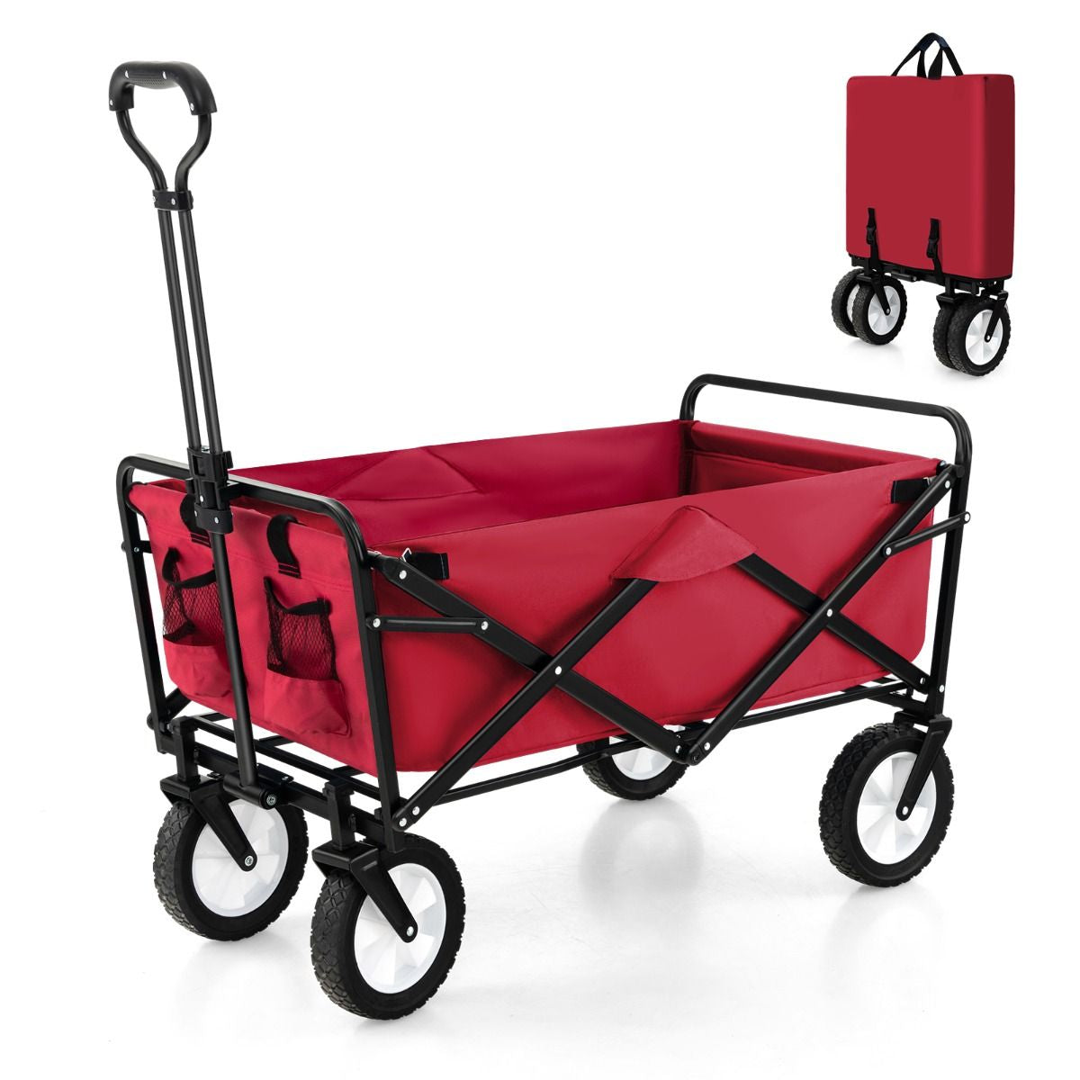 Heavy Duty Camping Garden Cart with Adjustable Handle and Drink Holders