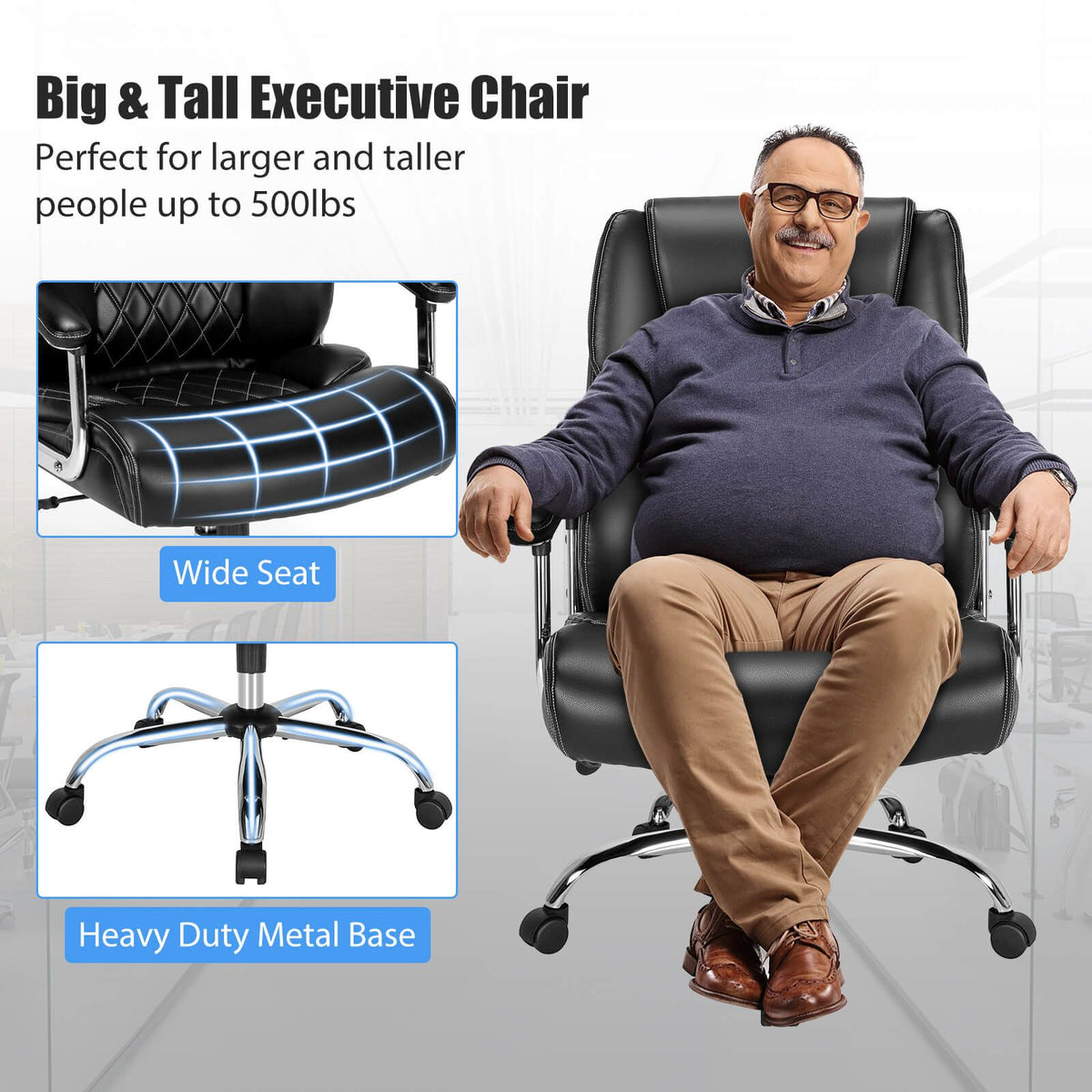 Leather Office Chair with Rocking Mode and Armrests