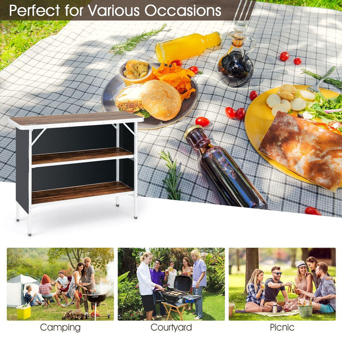 Aluminum Lightweight Folding Picnic Table with 2-Tier Shelves and Carrying Bag