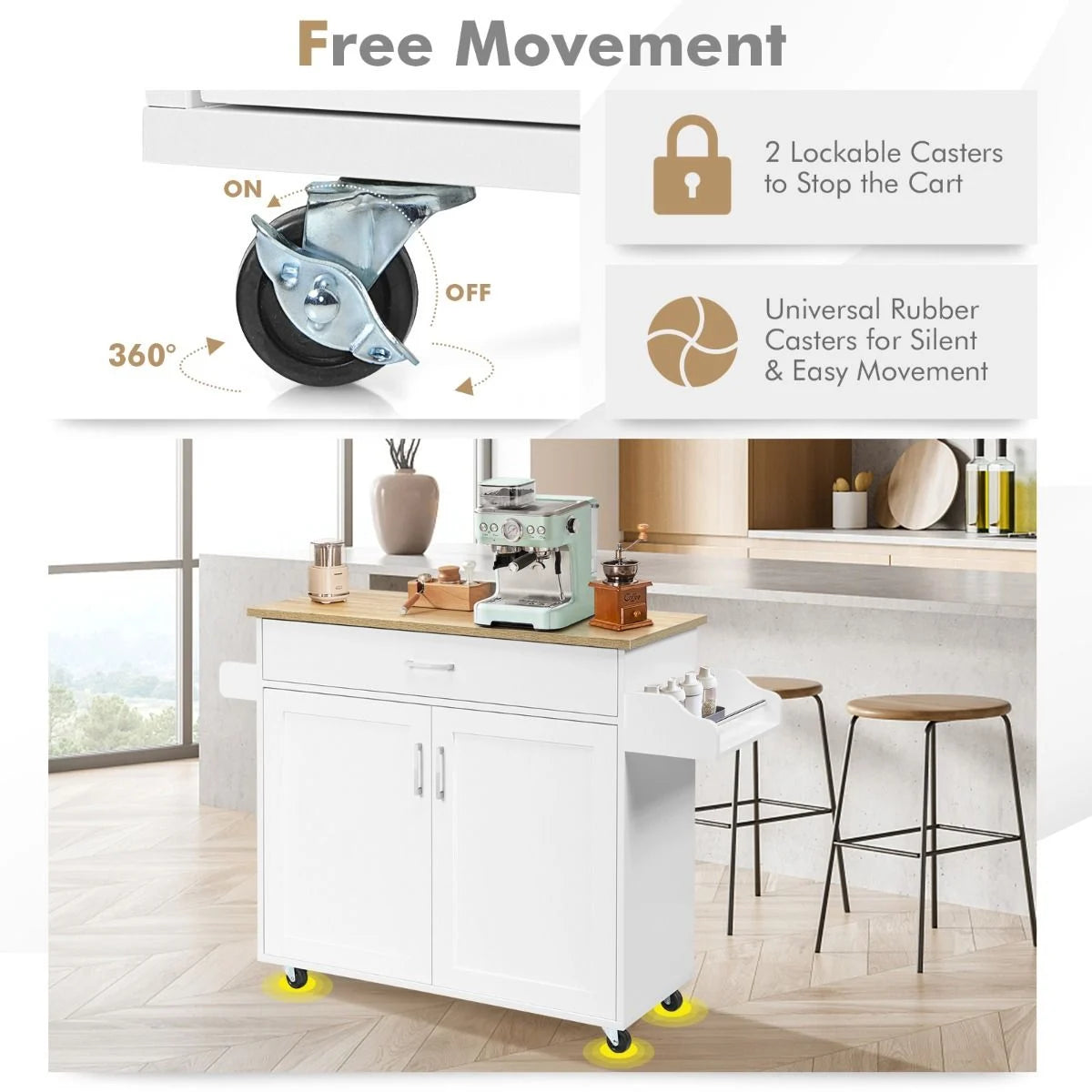 Rolling Kitchen Storage Trolley with Adjustable Shelf and Drawer
