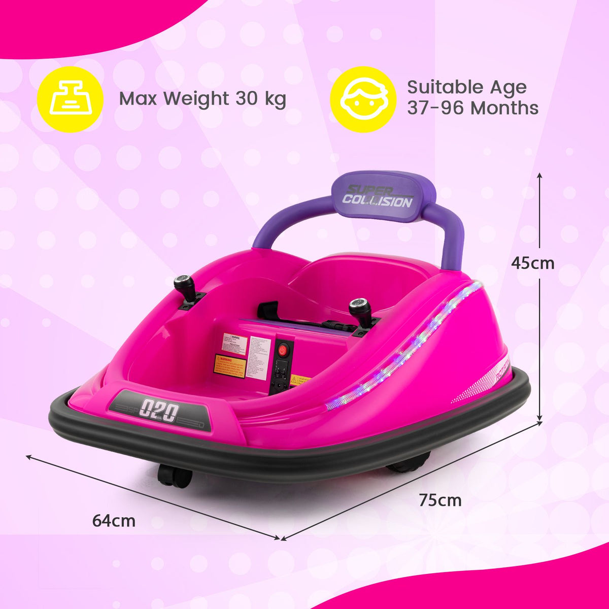 SEDOL 12V High-Performance Kids Bumper Car with 360° Zero-Turn Dual Joysticks 30m Parental Remote Override and Shock-Absorbing Elastic Bumper