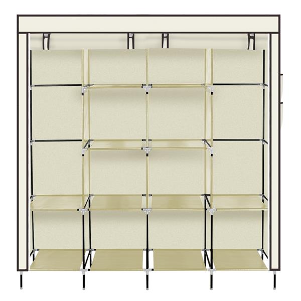 67" Portable Clothes Wardrobe – 12-Shelf Fabric Closet Organiser (Beige)