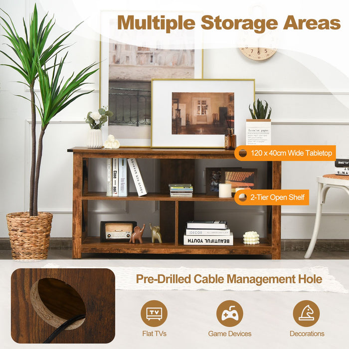 3-Tier Rustic TV Stand with Open Shelves and Cable Management