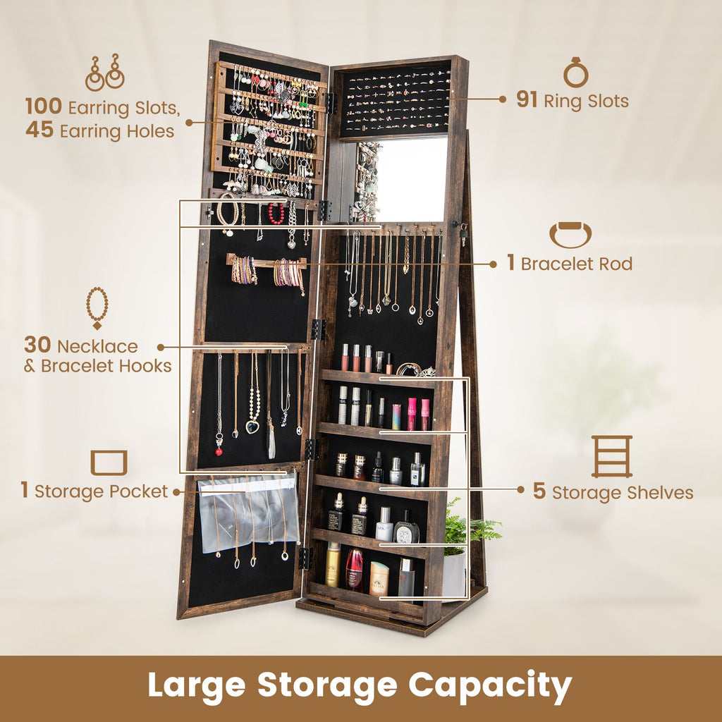 3-In-1 Mirrored Jewellery Armoire with Display Shelves