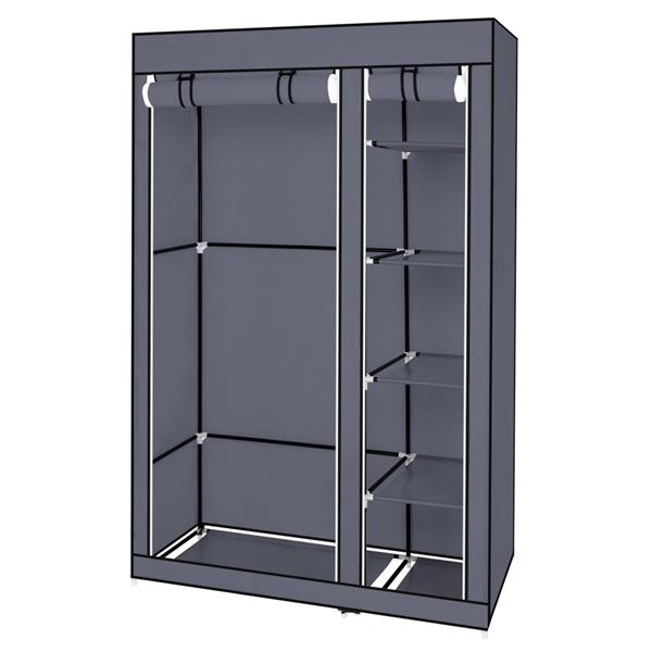 67" Portable Clothes Wardrobe – Fabric Closet with Hanging Rod (Grey)