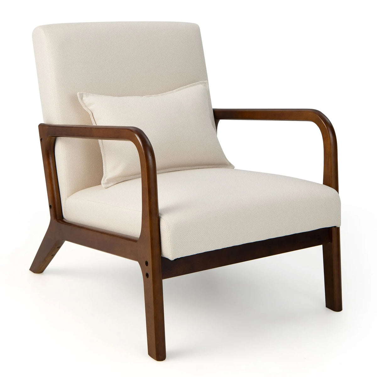 Modern Accent Chair with Lumbar Pillow and Rubber Wood Frame