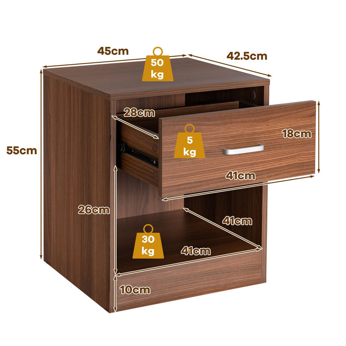 2-Tier Nightstand with Drawer and Open Component