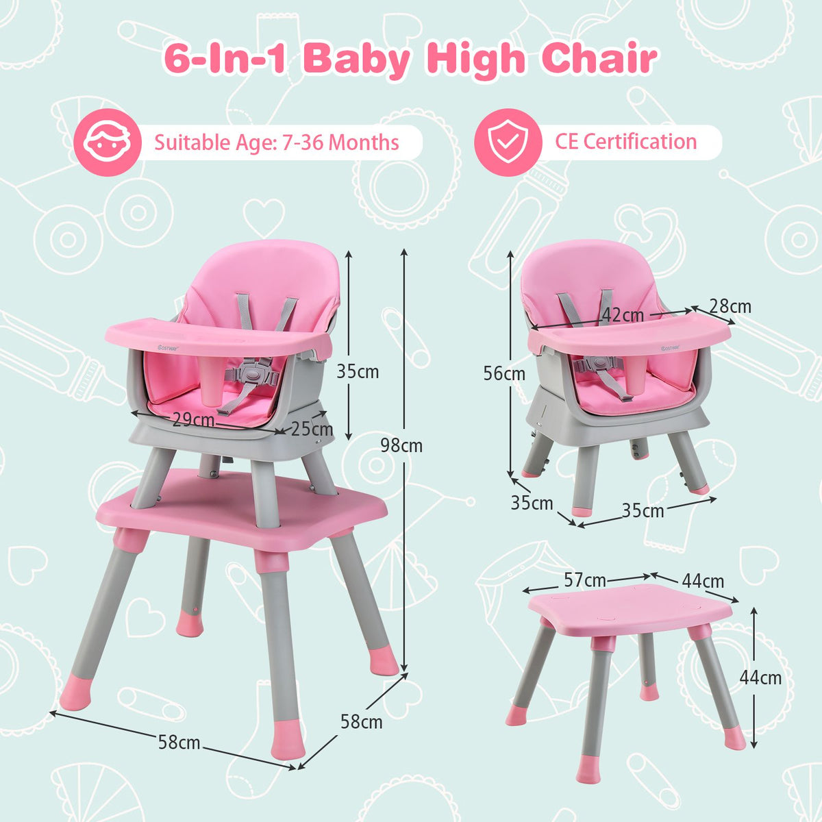 SEDOL 6-in-1 Ultimate Baby-to-Toddler High Chair & Activity Station with Building Block Tabletop Parental Booster Seat and Waterproof PU Leather Cushion – 25kg Capacity