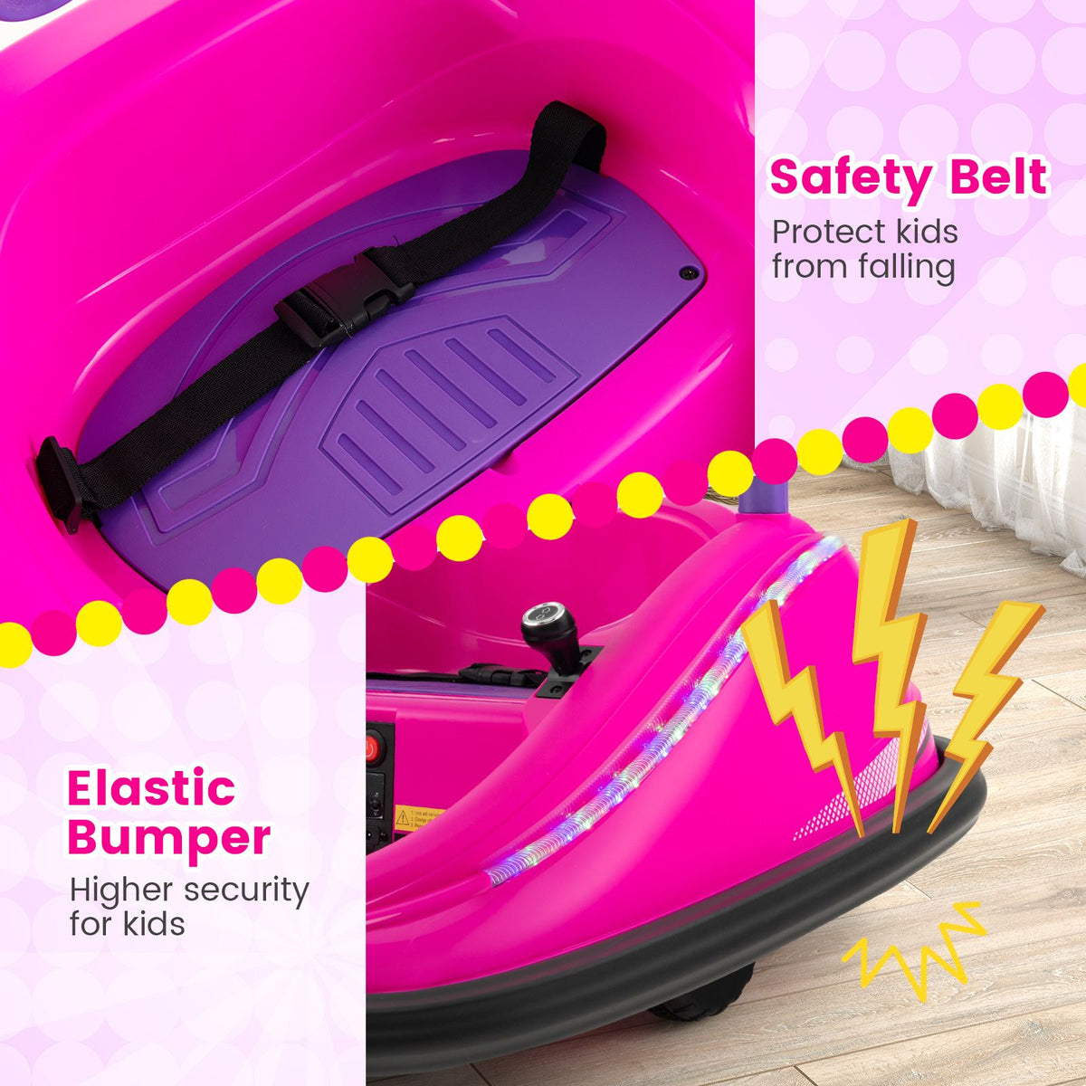 SEDOL 12V High-Performance Kids Bumper Car with 360° Zero-Turn Dual Joysticks 30m Parental Remote Override and Shock-Absorbing Elastic Bumper