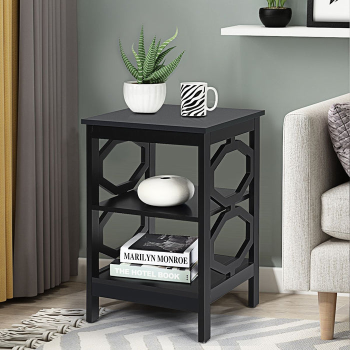 3-Tier Bedside Table with Storage Shelves for Living Room Bedroom