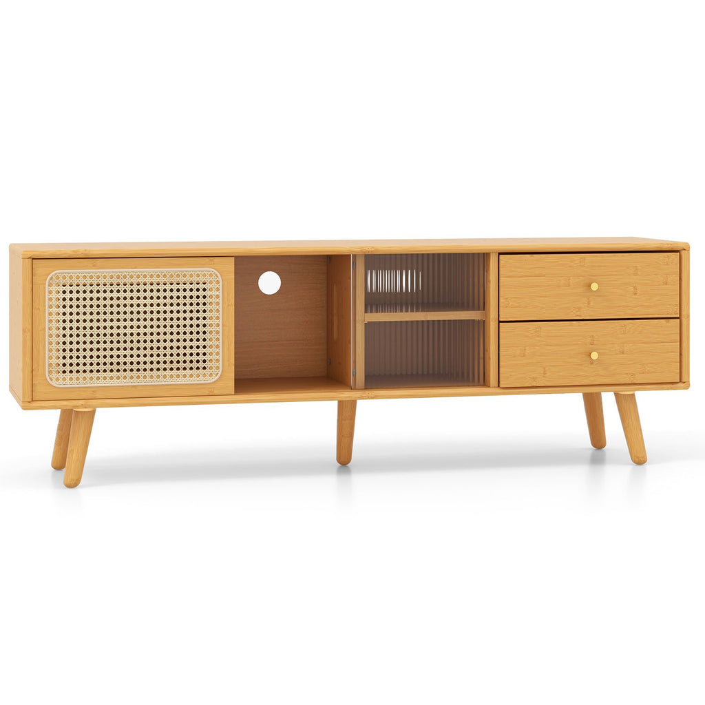 Bamboo TV Stand Modern Console Table for TV up to 65 Inch