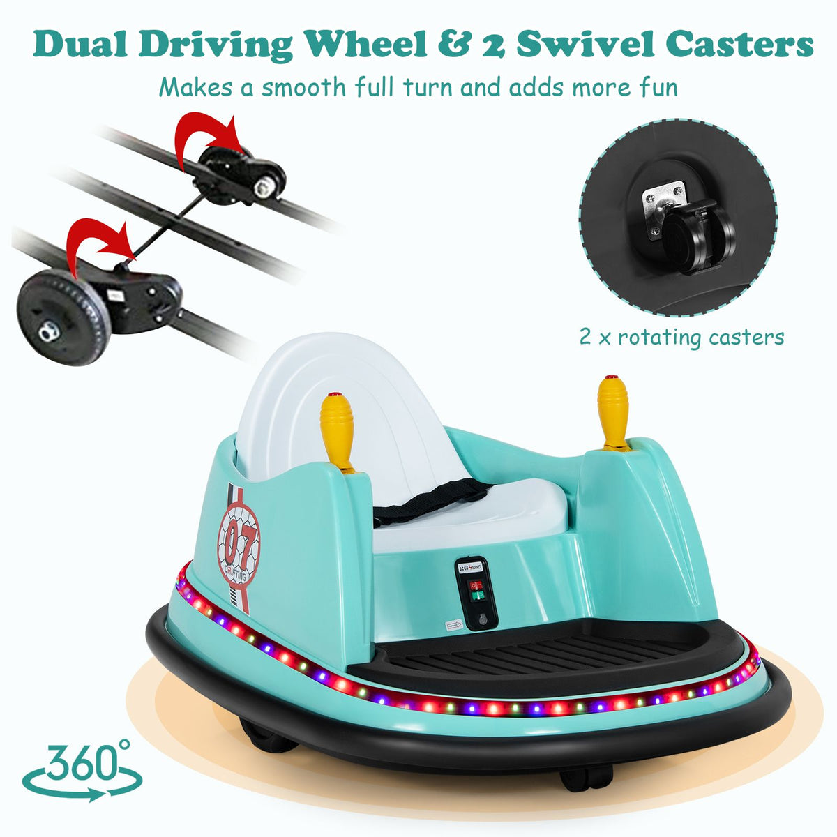 SEDOL Kids 6V Electric Bumper Car for Toddlers 360° Zero-Turn Waltz Car with Parental Remote Control Wall-Safe Rubber Bumper and Flashing LED Light Show