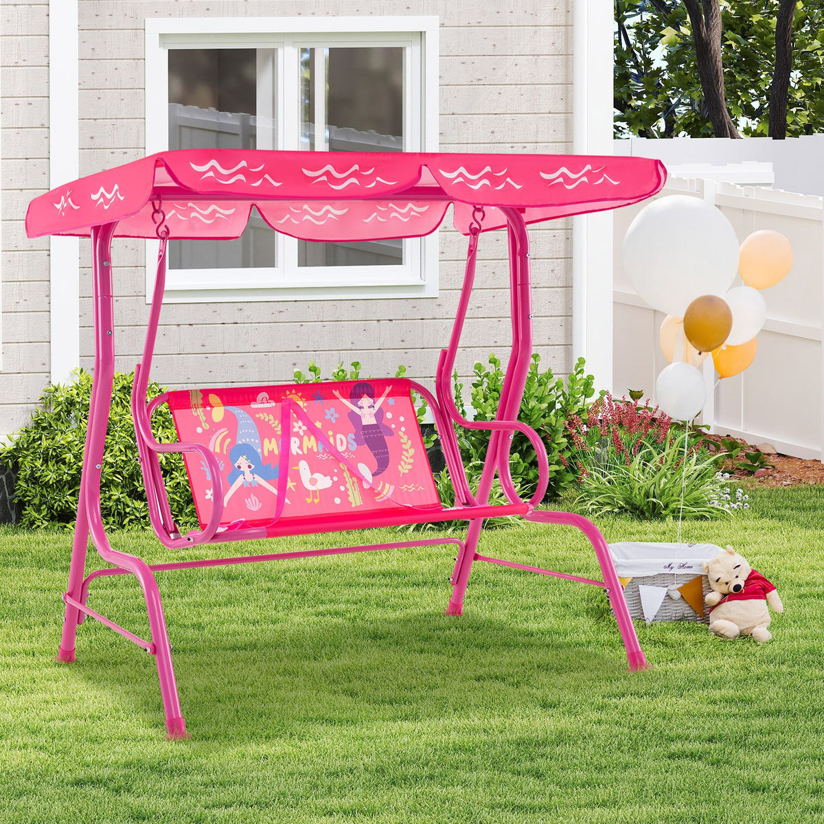 2-Seater Kids Swing Chair with Adjustable Canopy & Safety Belts