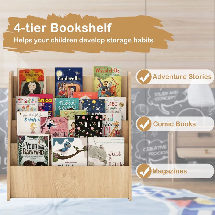 4-Tier Kids Bookshelf with Deep Compartments for Kids Bedroom