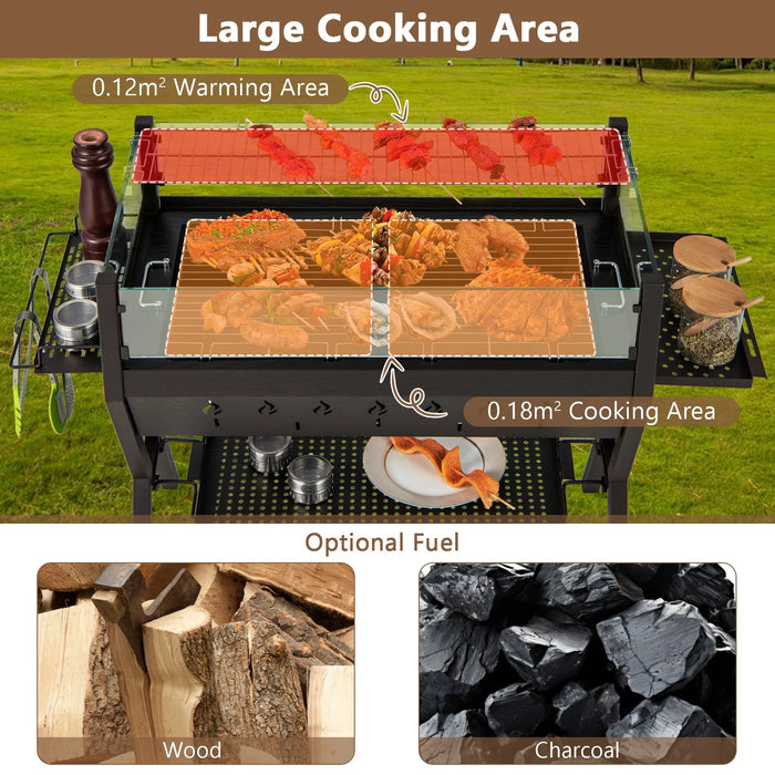 Charcoal Barbecue Grill with Wind Guard & Seasoning Racks