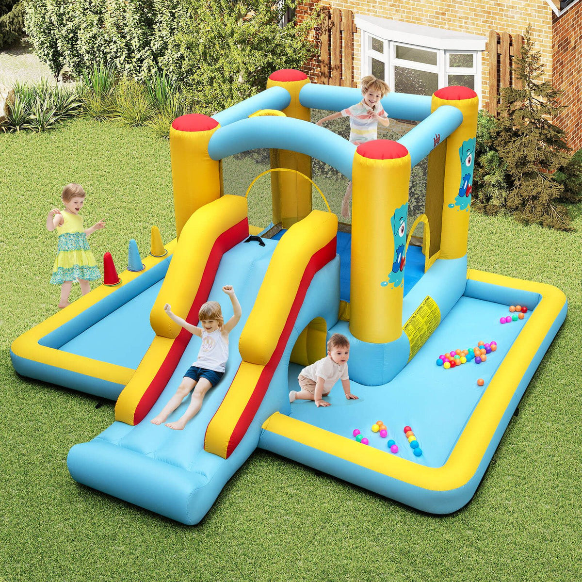 Inflatable Bouncy Castle Unit with Slide, Tunnel & Ball Pit (No Blower)