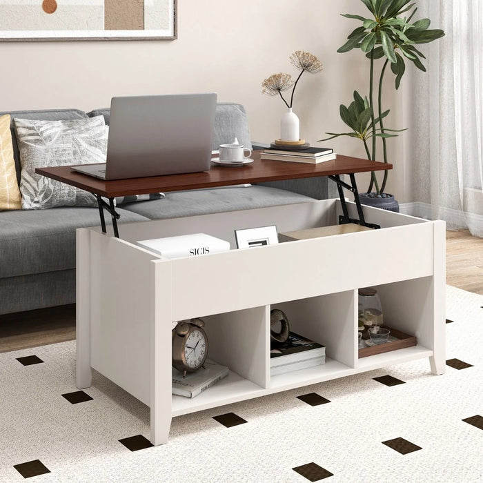 Rising Center Table with Lift Top Hidden Compartment