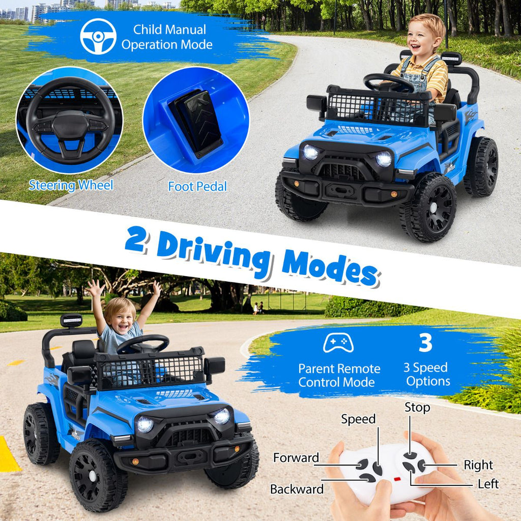 SEDOL 12V Electric Ride-On Truck for Kids with Parental Remote Control Dual 25W Motors All-Terrain Shock Absorbers LED Headlights and Soft-Start Safety System